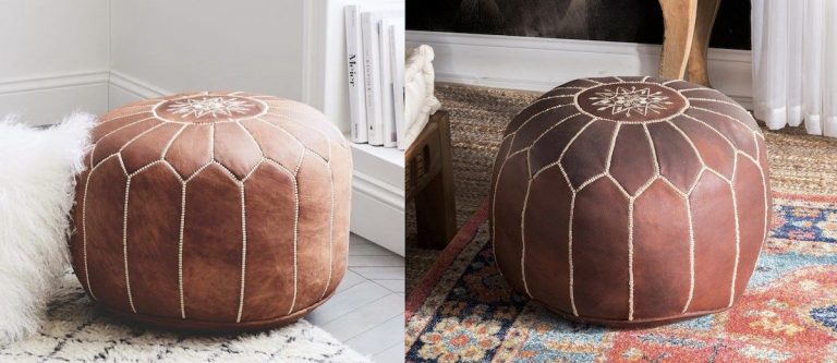 Moroccan leather pouf